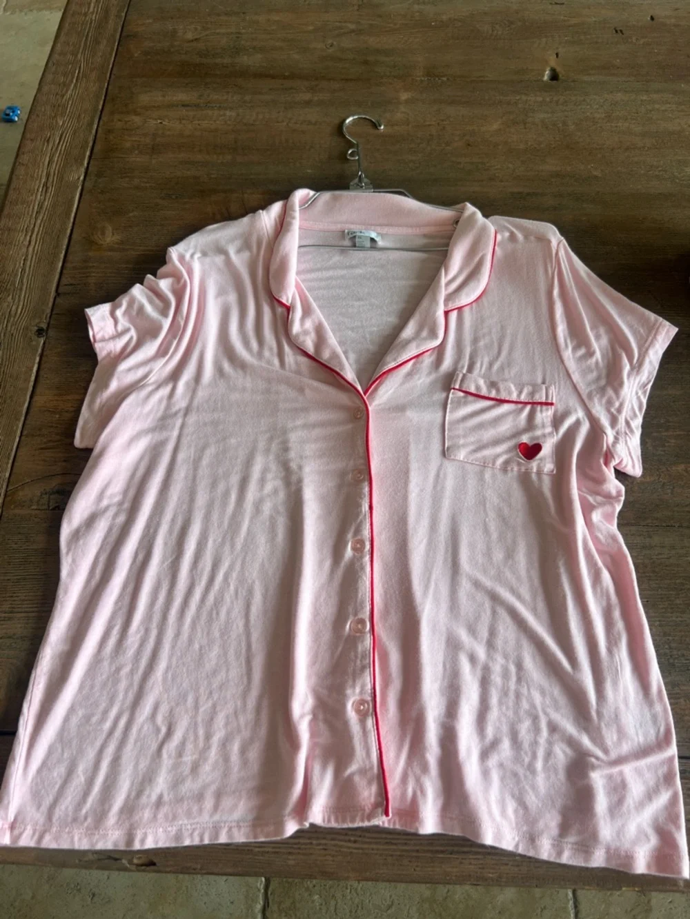 Women's Pink Short Pajama Set with Heart Pocket - Picture 3 of 4